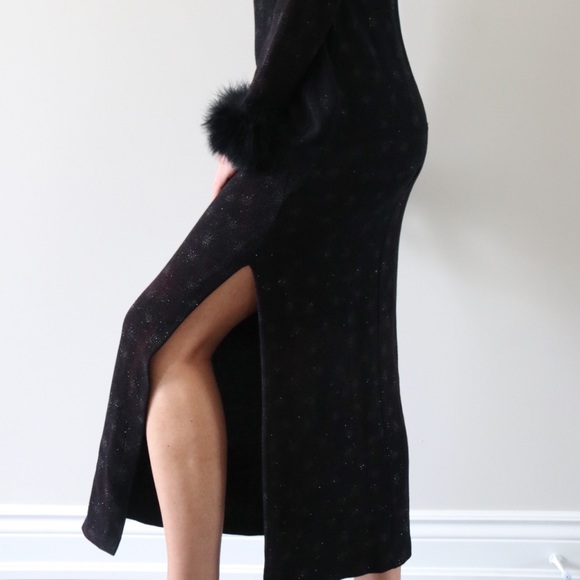 Vintage Black Gown with Feather Trim Sleeves - Picture 5 of 8